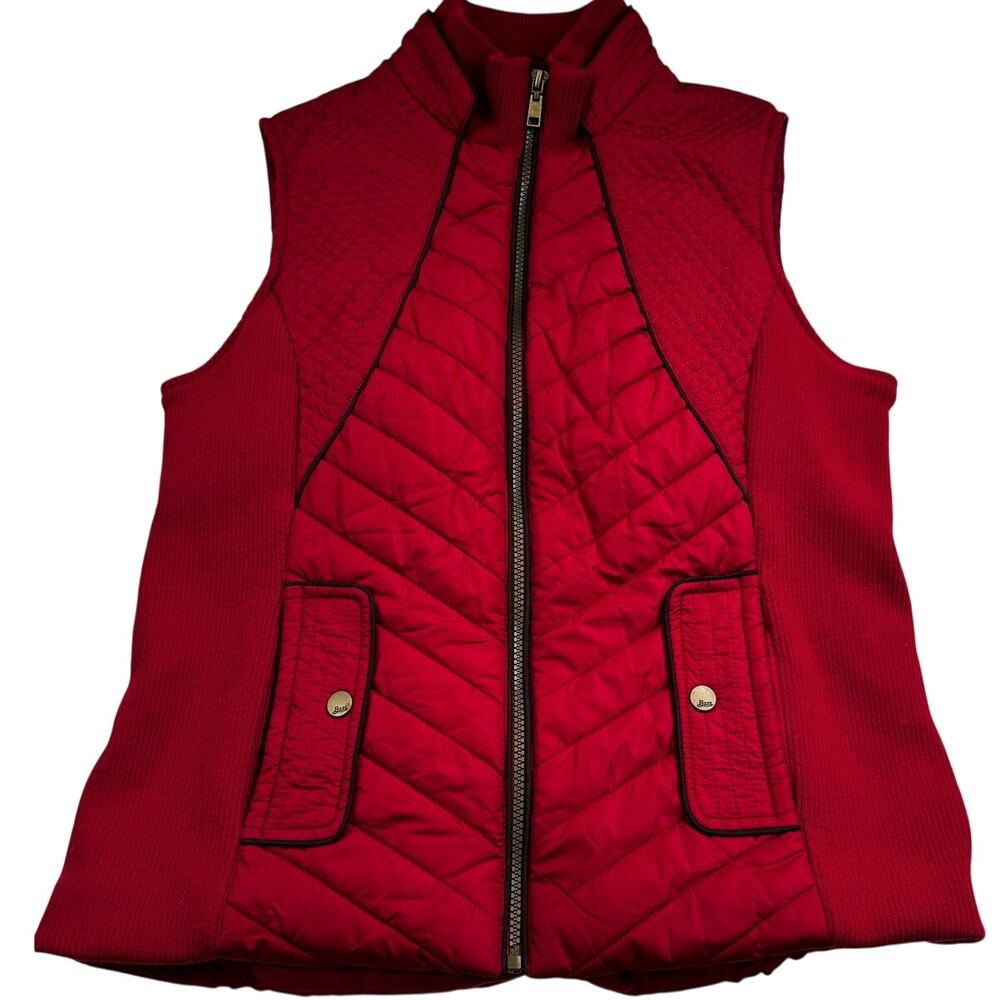 Bass Vintage Red Mock Neck Casual Quilted Full Zip Vest Women's Size Medium